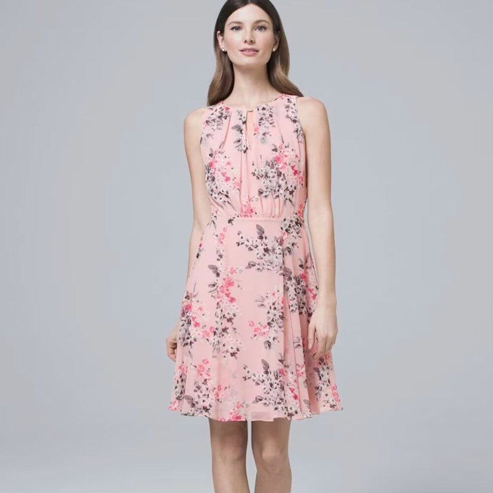 White House Black Market Women’s Pink Floral Soft Sleeveless A-Line Dress